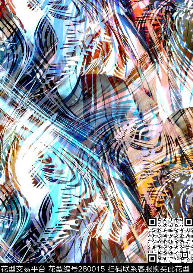 多彩线条抽象数码印花华亿平台下载（图片编号: 280015） - 瓦栏（Walan）