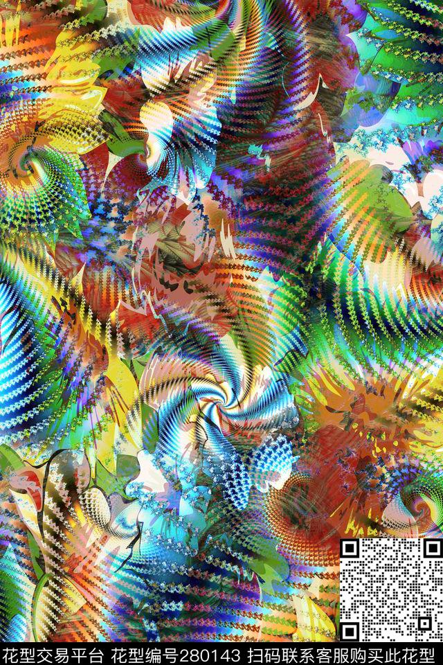 炫彩花卉渐变数码印花华亿平台下载（图片编号: 280143） - 瓦栏（Walan）