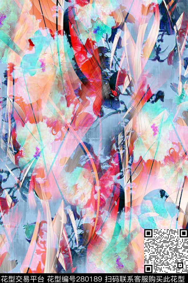炫彩花卉抽象数码印花华亿平台下载（图片编号: 280189） - 瓦栏（Walan）