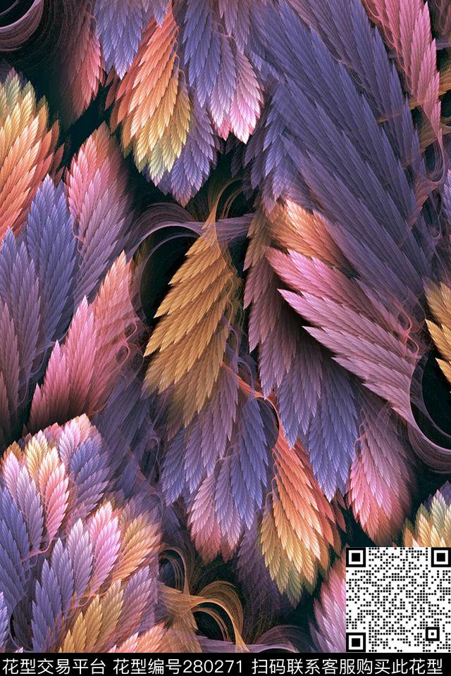 羽毛翅膀黑底数码印花华亿平台下载（图片编号: 280271） - 瓦栏（Walan）