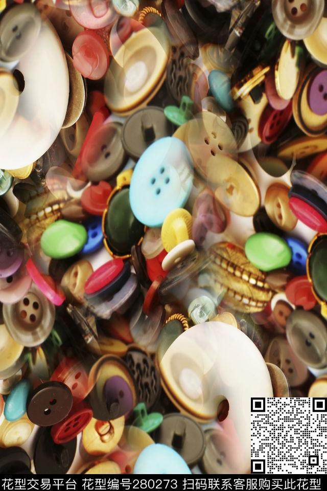纽扣多彩现代数码印花华亿平台下载（图片编号: 280273） - 瓦栏（Walan）