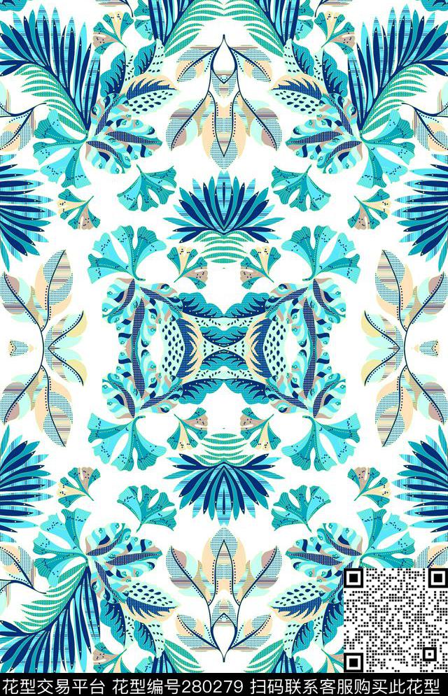 热带植物清新数码印花华亿平台下载（图片编号: 280279） - 瓦栏（Walan）