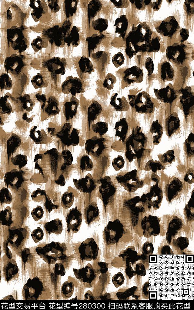 豹纹水墨笔触传统印花华亿平台下载（图片编号: 280300） - 瓦栏（Walan）