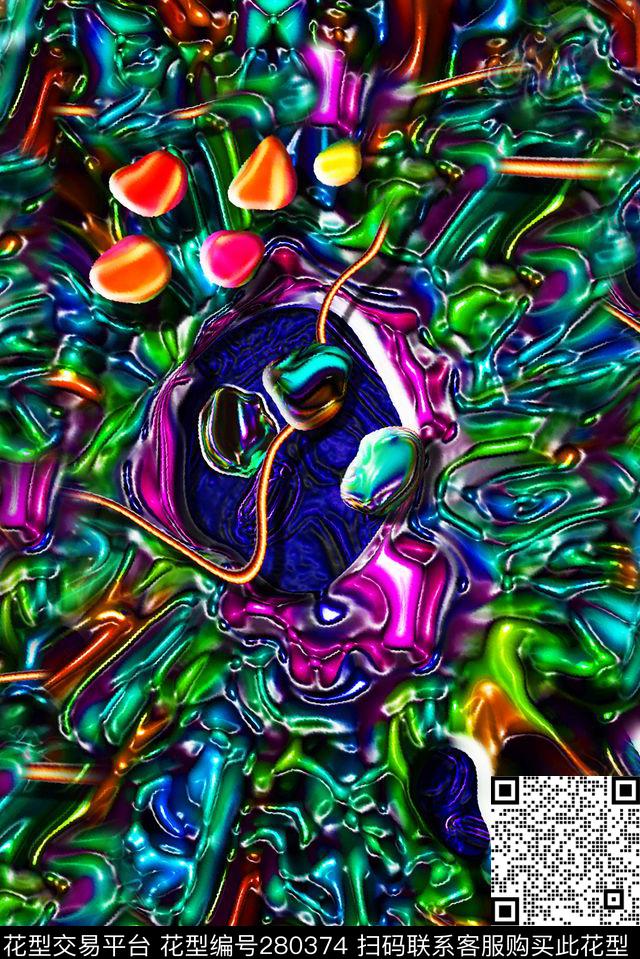 水墨肌理多彩抽象数码印花华亿平台下载（图片编号: 280374） - 瓦栏（Walan）