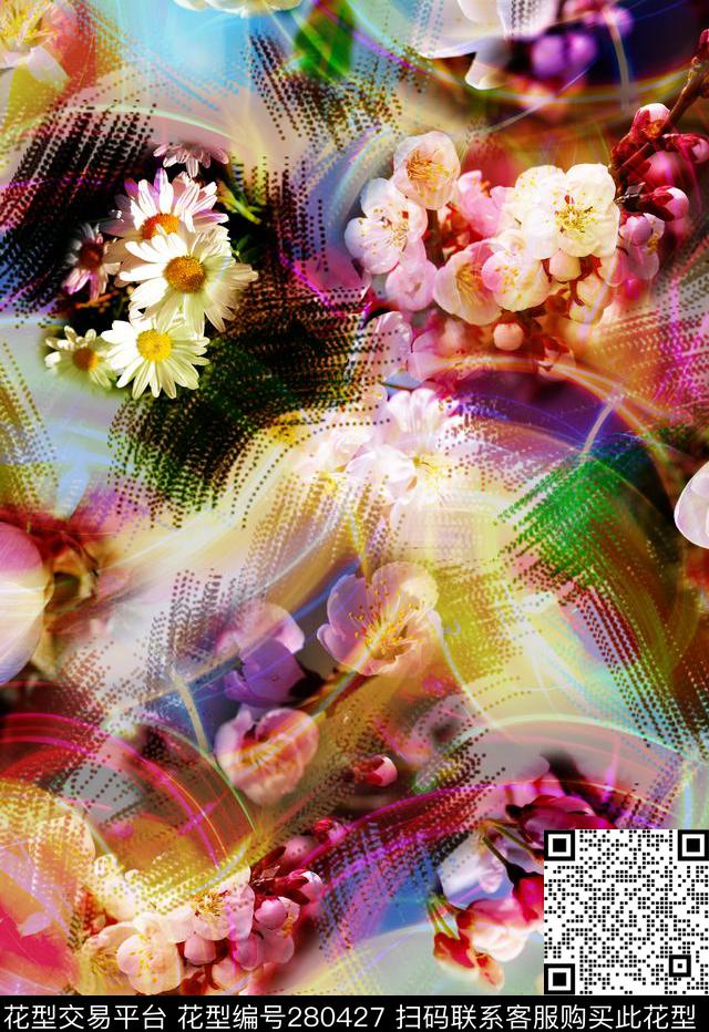 花卉炫彩质感笔触数码印花华亿平台下载（图片编号: 280427） - 瓦栏（Walan）