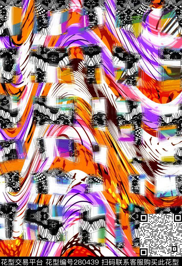 抽象格纹流线数码印花华亿平台下载（图片编号: 280439） - 瓦栏（Walan）