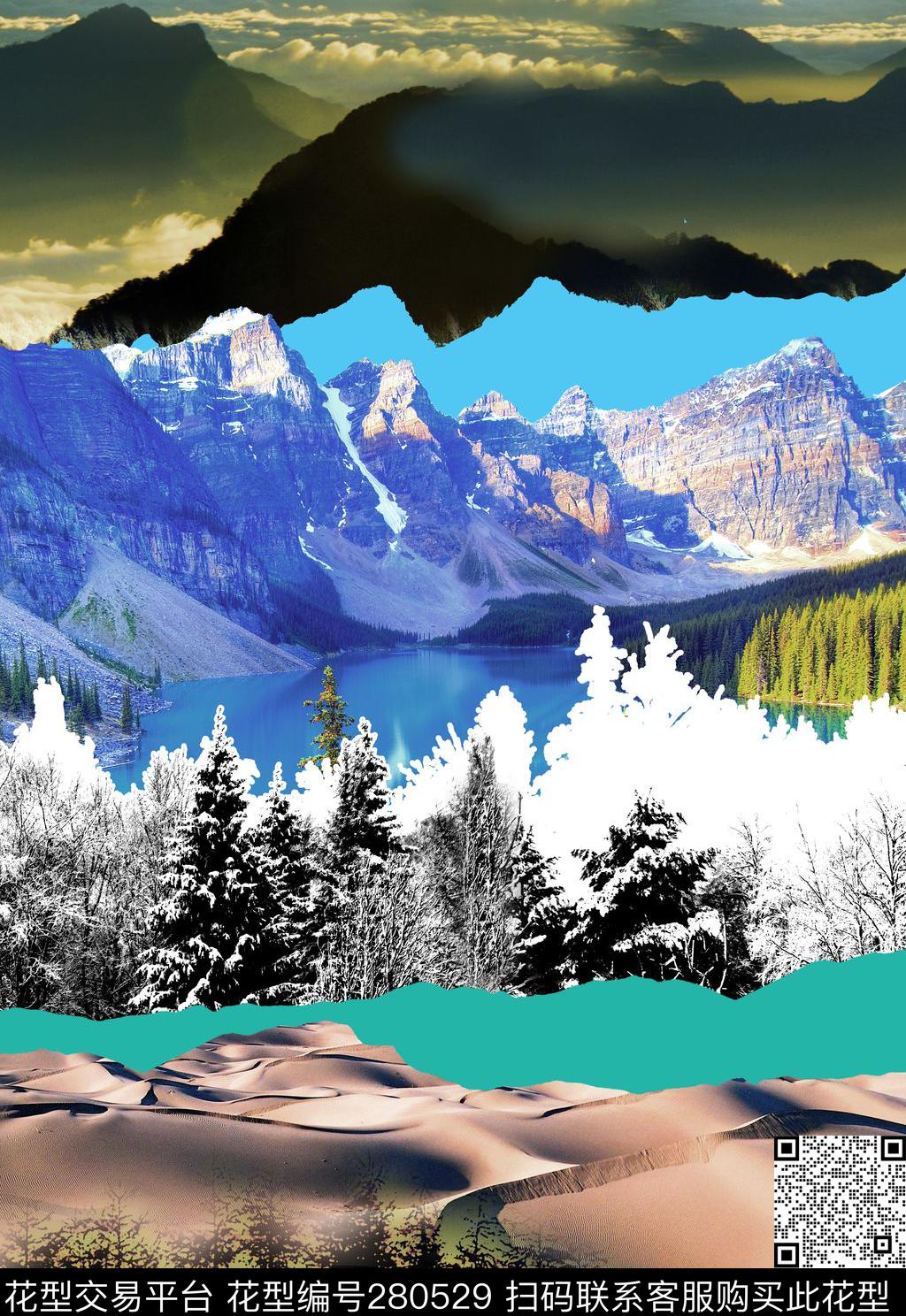风景山水剪影数码印花华亿平台下载（图片编号: 280529） - 瓦栏（Walan）