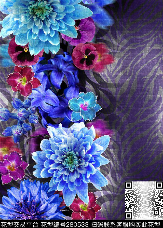 花卉大花斑纹数码印花华亿平台下载（图片编号: 280533） - 瓦栏（Walan）