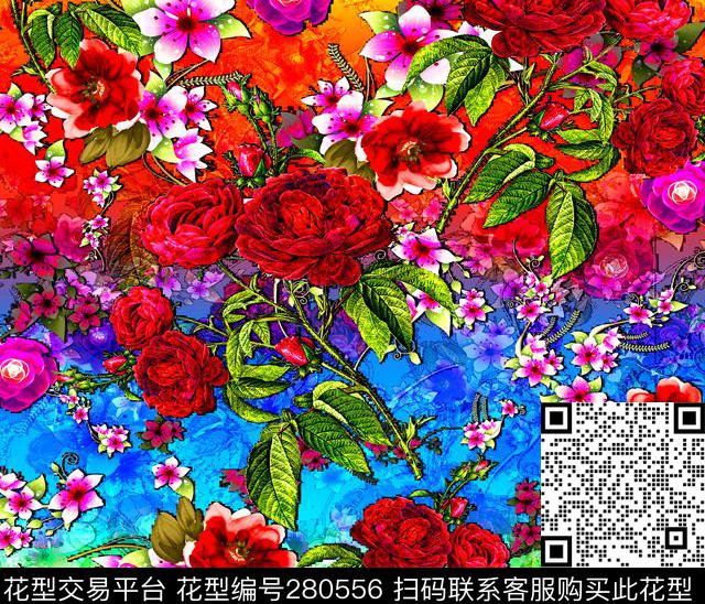 花卉渐变多彩数码印花华亿平台下载（图片编号: 280556） - 瓦栏（Walan）