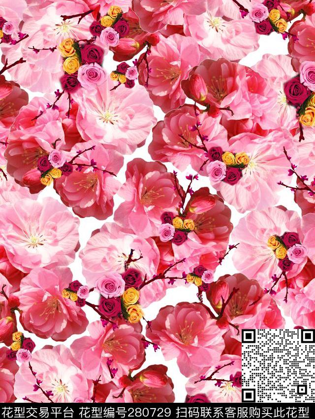 花卉浓艳粉红数码印花华亿平台下载（图片编号: 280729） - 瓦栏（Walan）