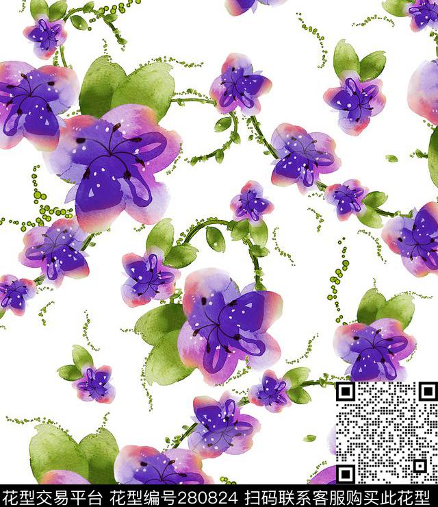 花卉小花田园数码印花华亿平台下载（图片编号: 280824） - 瓦栏（Walan）