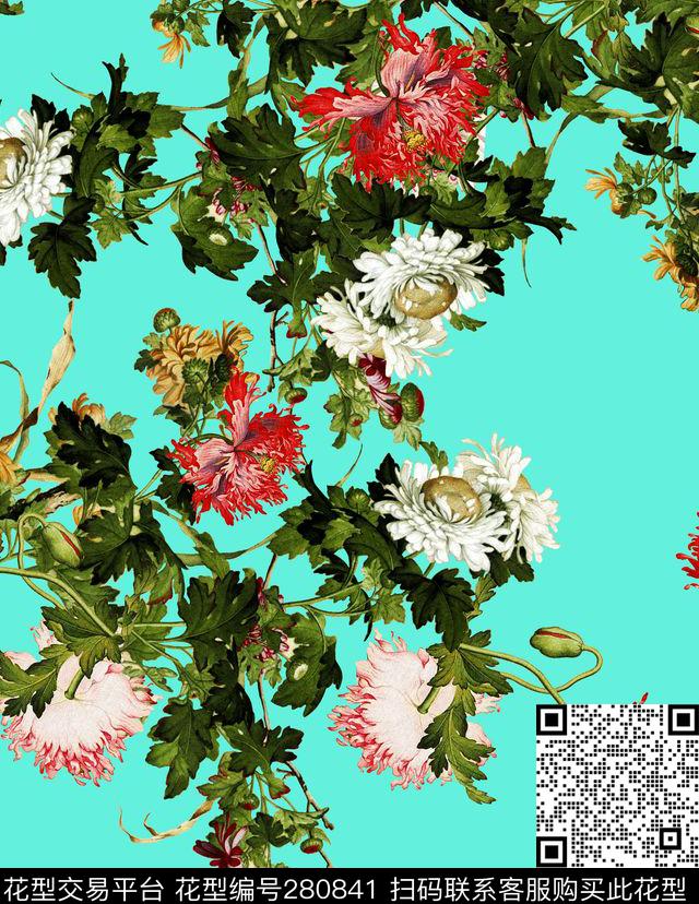 中国风花卉工笔数码印花华亿平台下载（图片编号: 280841） - 瓦栏（Walan）