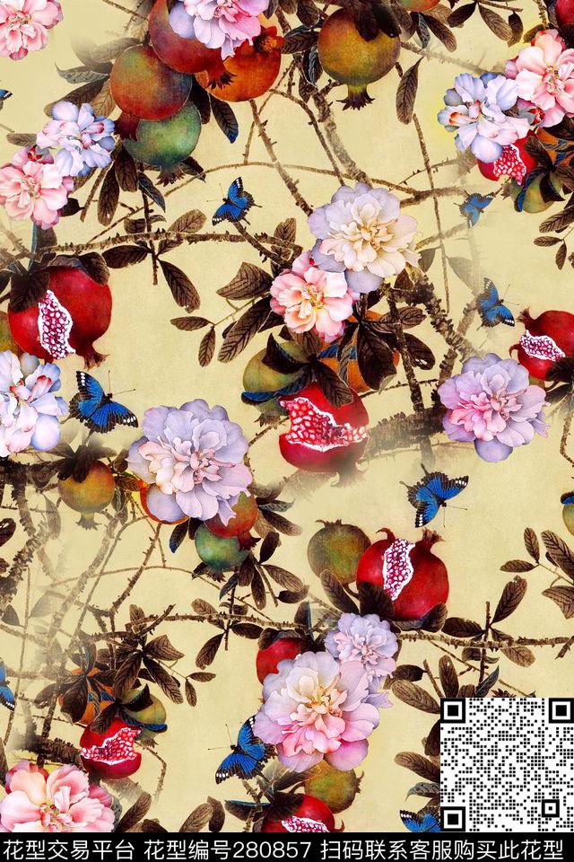 中国风花卉牡丹数码印花华亿平台下载（图片编号: 280857） - 瓦栏（Walan）
