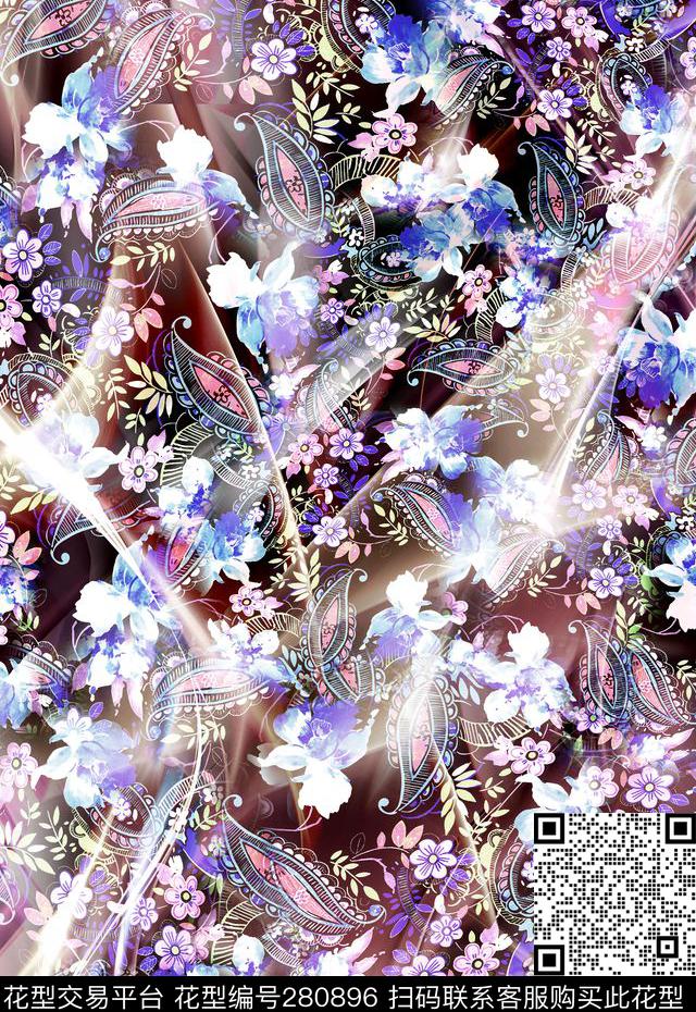 佩斯利涡旋纹花卉古典数码印花华亿平台下载（图片编号: 280896） - 瓦栏（Walan）