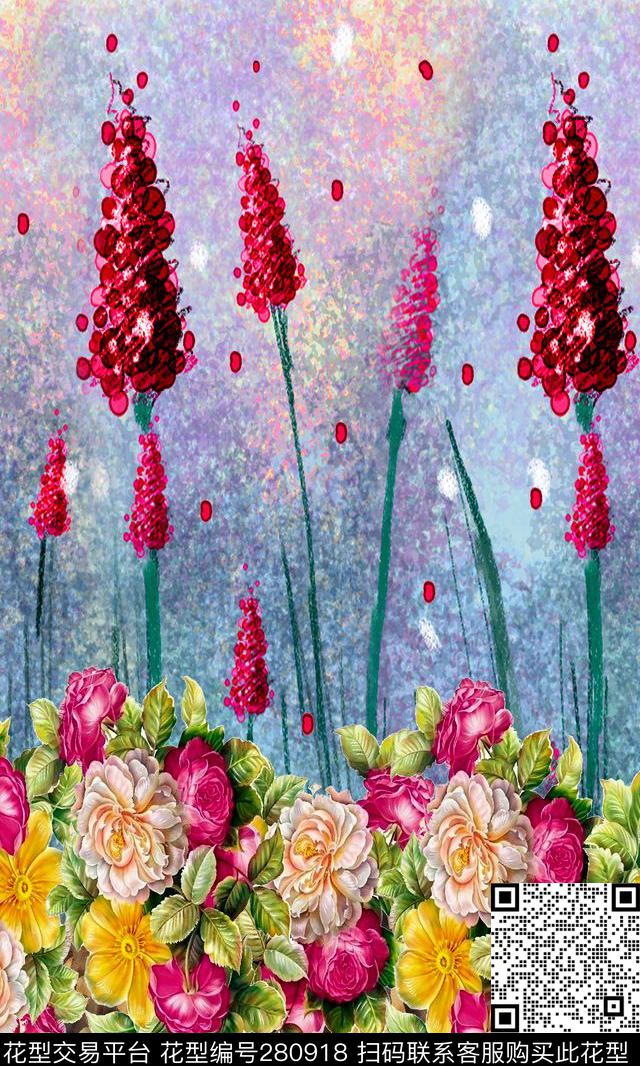 油画花卉豹纹数码印花华亿平台下载（图片编号: 280918） - 瓦栏（Walan）