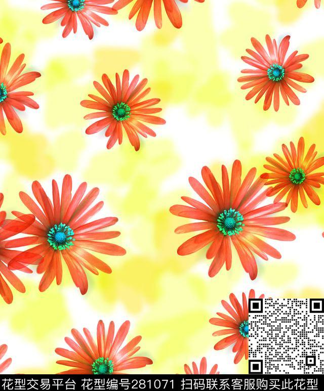 花卉雏菊小花数码印花华亿平台下载（图片编号: 281071） - 瓦栏（Walan）