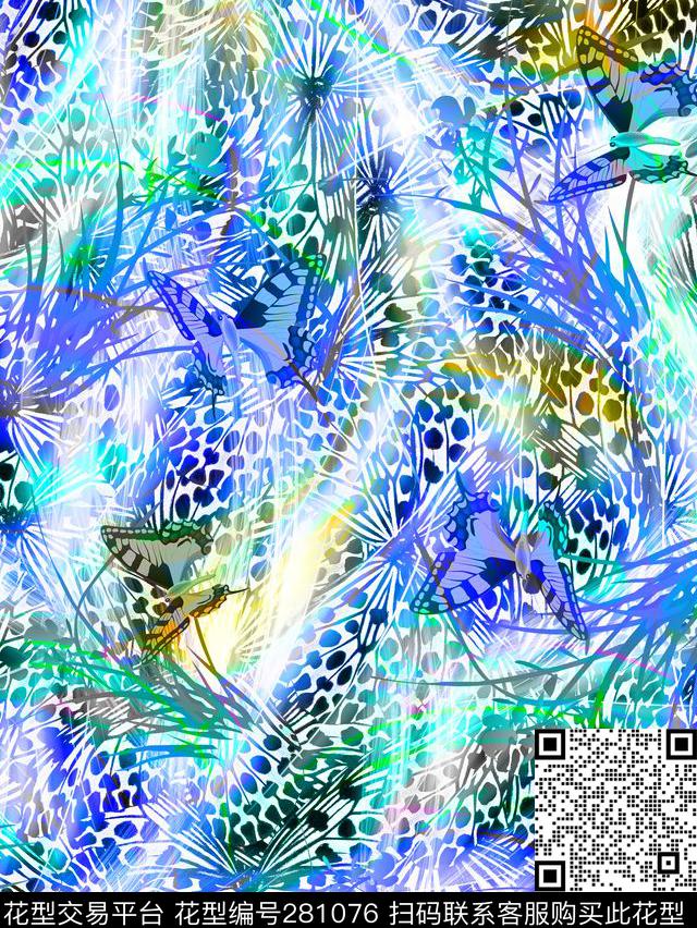 豹纹蝶翼线条数码印花华亿平台下载（图片编号: 281076） - 瓦栏（Walan）