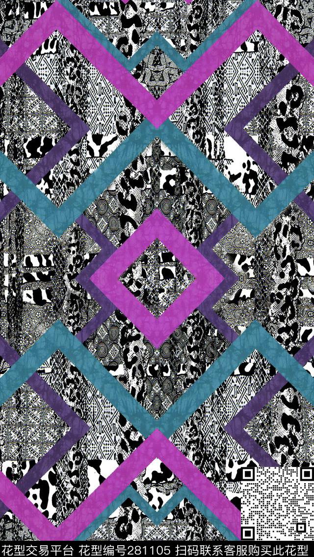 几何菱格抽象数码印花华亿平台下载（图片编号: 281105） - 瓦栏（Walan）