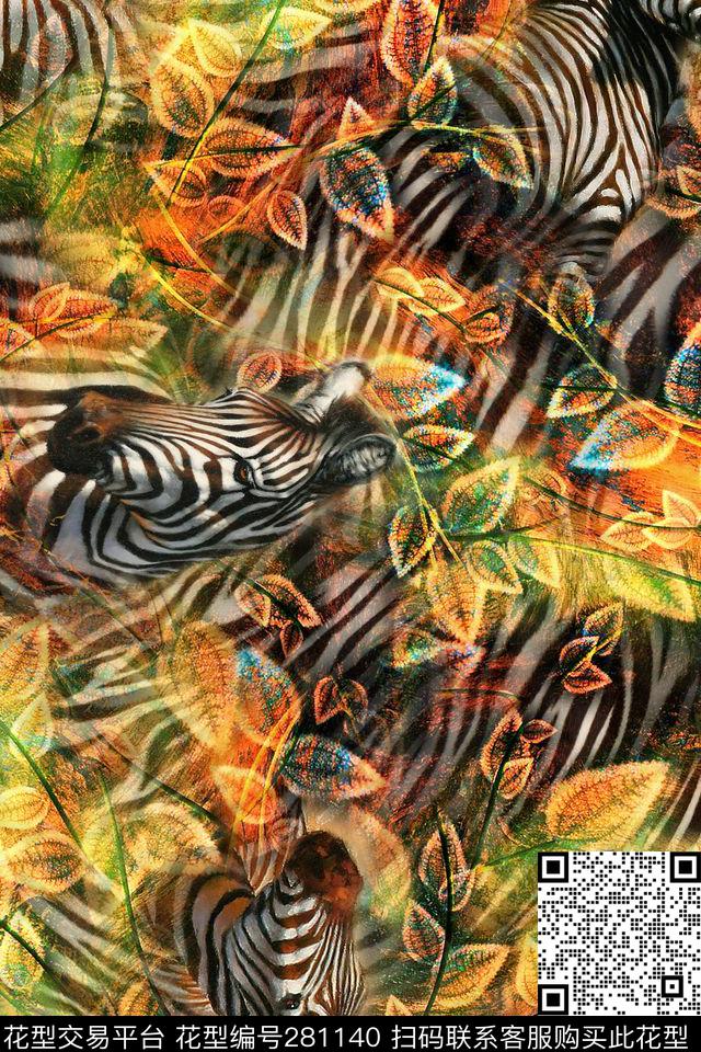 斑马纹叶子光感数码印花华亿平台下载（图片编号: 281140） - 瓦栏（Walan）