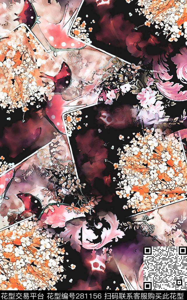 花卉水彩复古数码印花华亿平台下载（图片编号: 281156） - 瓦栏（Walan）