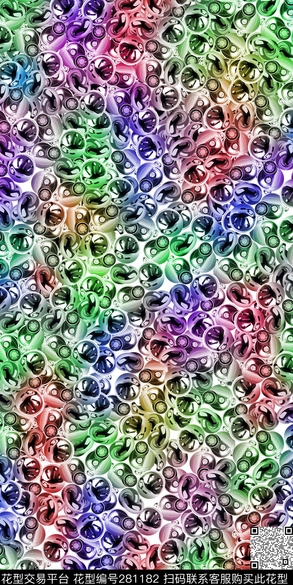 多彩几何圆圈。抽象数码印花华亿平台下载（图片编号: 281182） - 瓦栏（Walan）