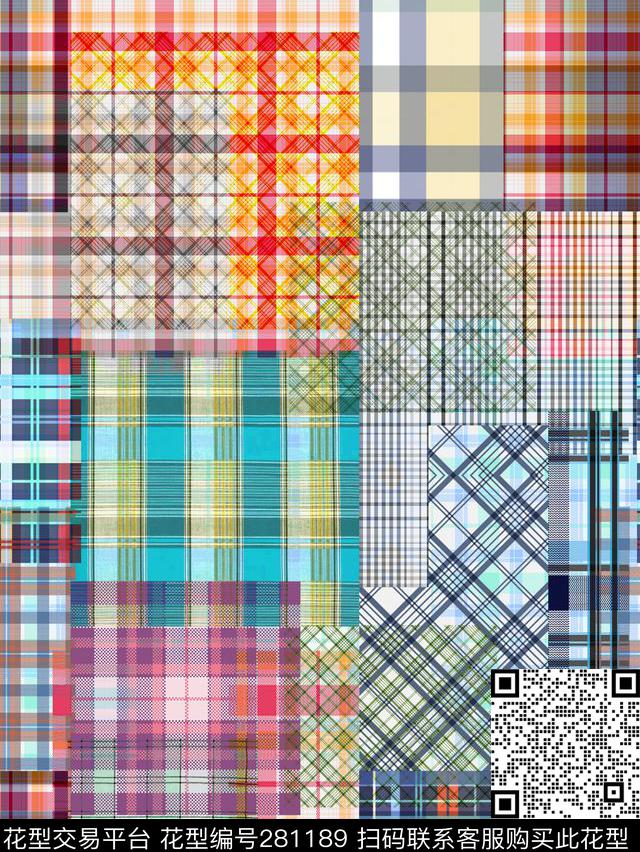 格纹拼接炫彩数码印花华亿平台下载（图片编号: 281189） - 瓦栏（Walan）