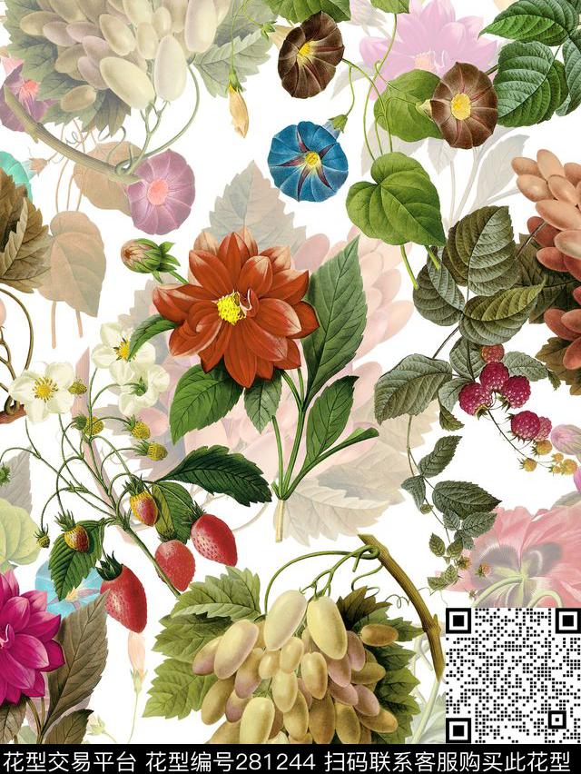 手绘花卉水果数码印花华亿平台下载（图片编号: 281244） - 瓦栏（Walan）