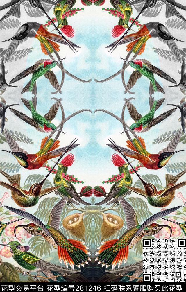 复古定位鸟数码印花华亿平台下载（图片编号: 281246） - 瓦栏（Walan）