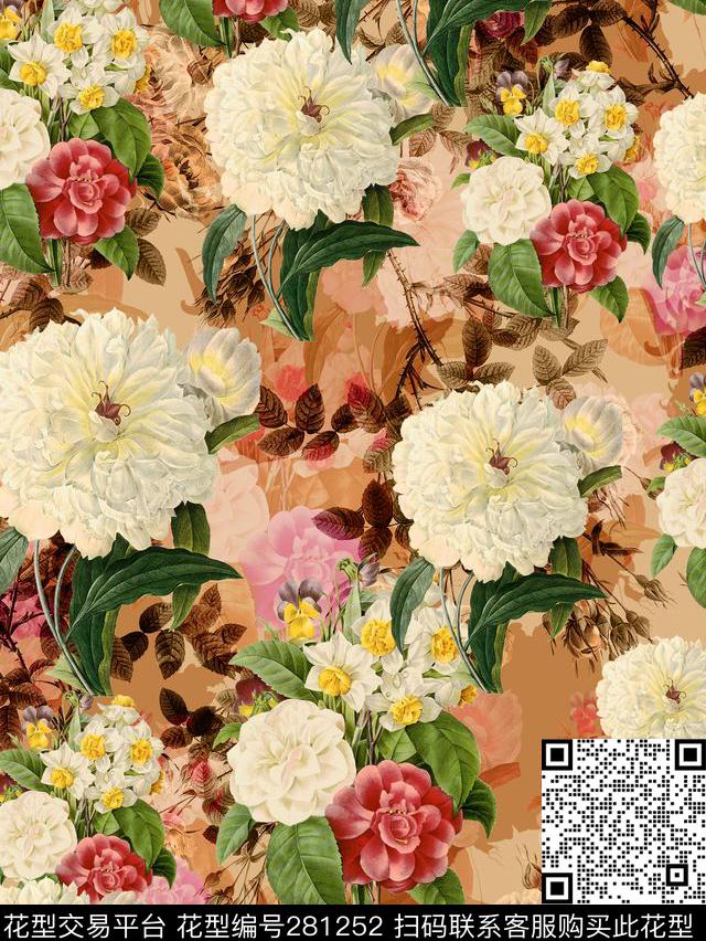 花卉手绘素雅数码印花华亿平台下载（图片编号: 281252） - 瓦栏（Walan）