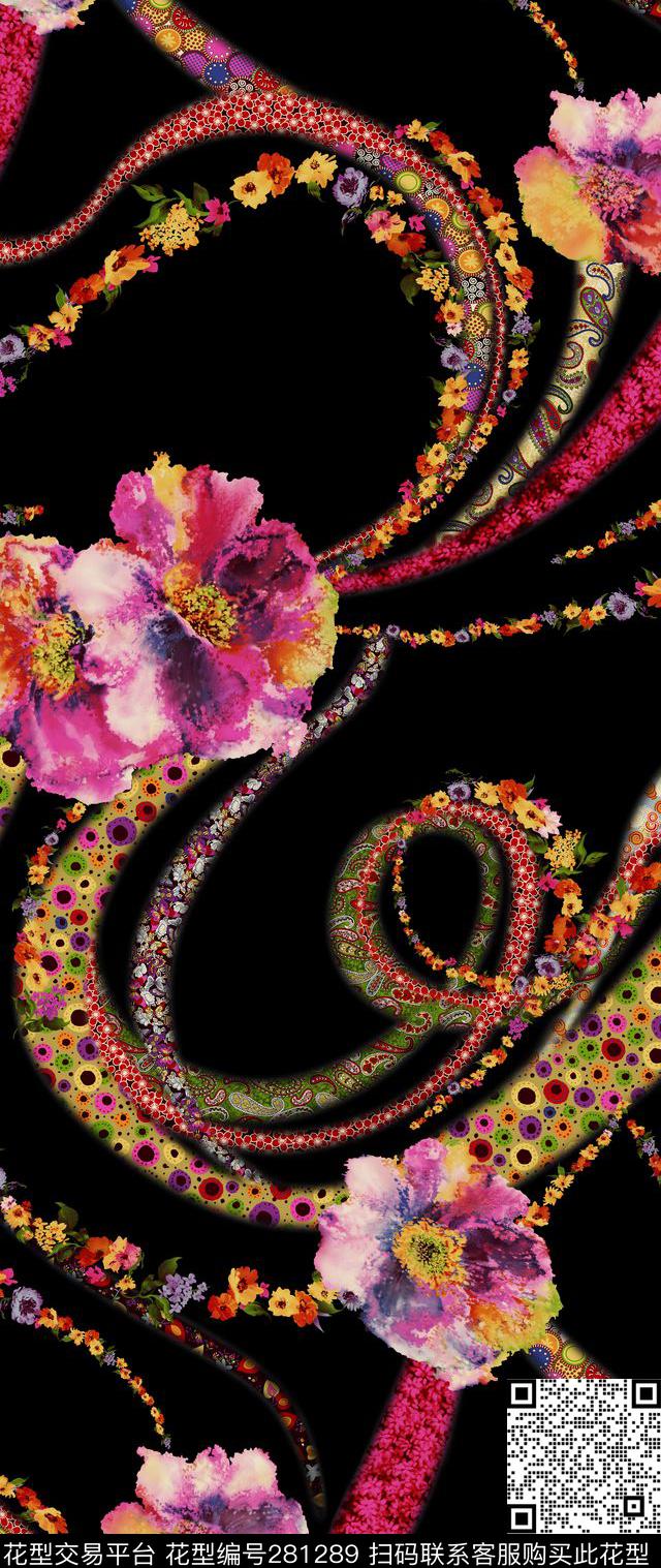 波浪花朵欧美大气时装数码印花华亿平台下载（图片编号: 281289） - 瓦栏（Walan）