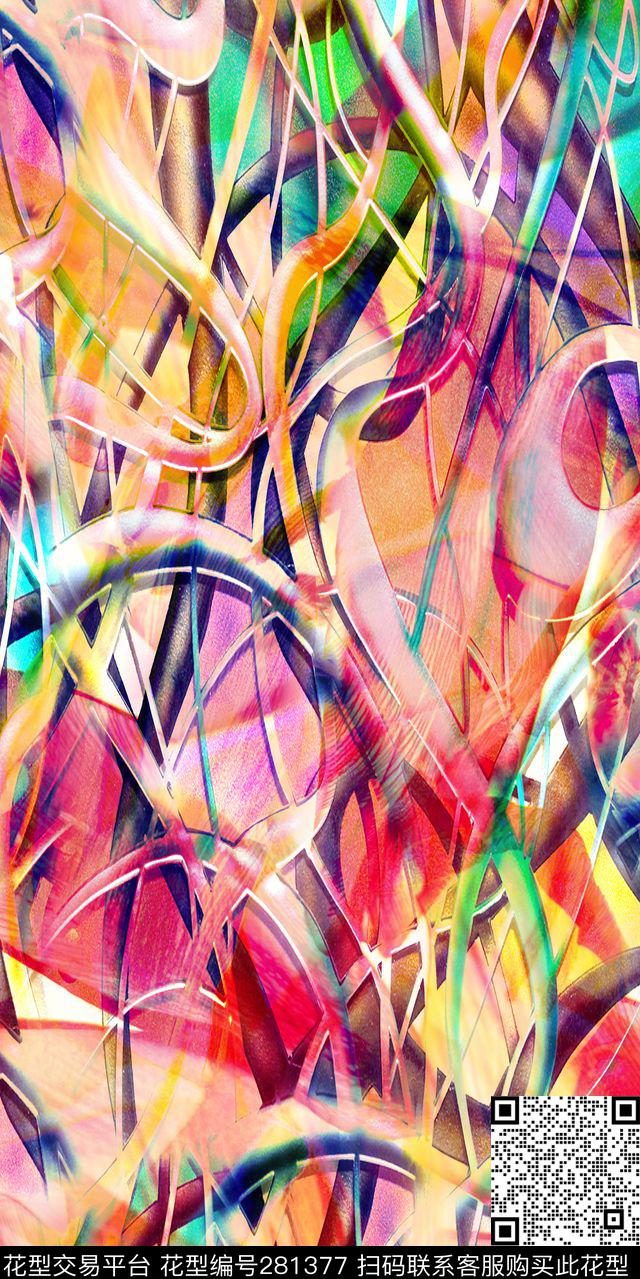 抽象线条染色数码印花华亿平台下载（图片编号: 281377） - 瓦栏（Walan）