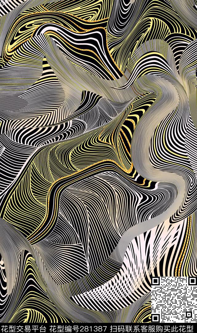 定位线条波浪数码印花华亿平台下载（图片编号: 281387） - 瓦栏（Walan）