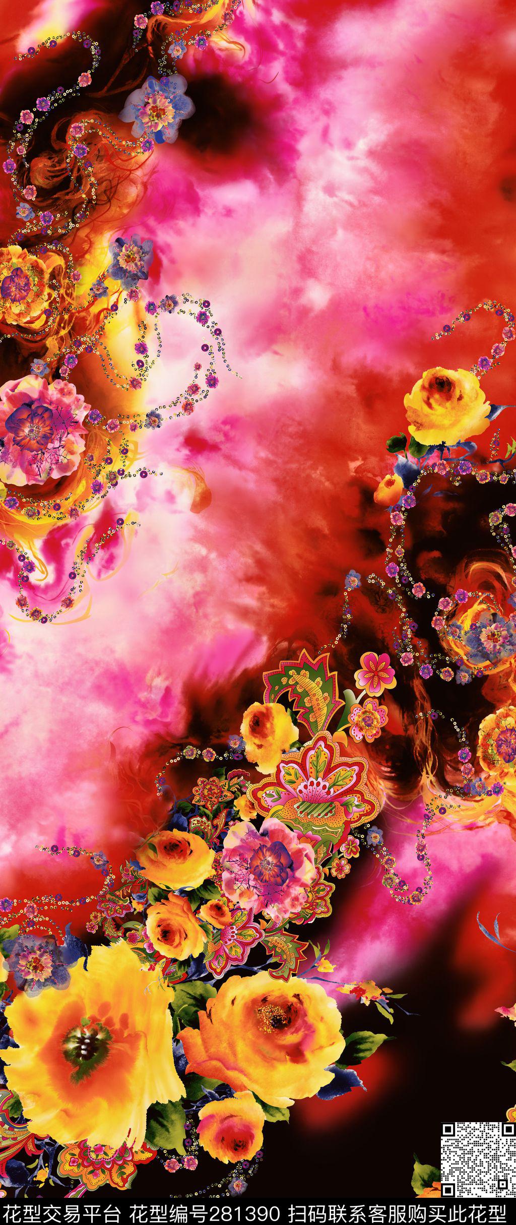 定位花卉绚丽数码印花华亿平台下载（图片编号: 281390） - 瓦栏（Walan）