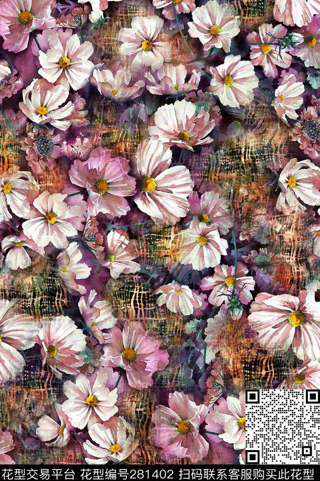 花卉油画复古数码印花华亿平台下载（图片编号: 281402） - 瓦栏（Walan）