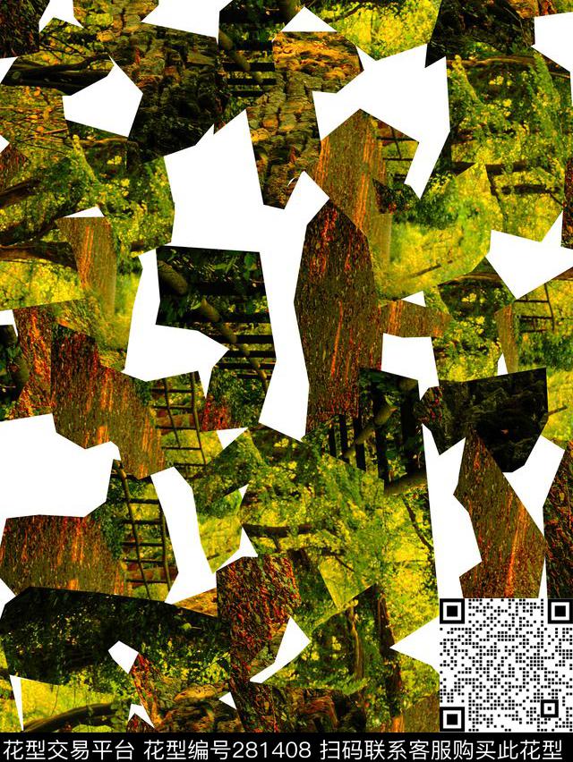 几何油画拼贴数码印花华亿平台下载（图片编号: 281408） - 瓦栏（Walan）