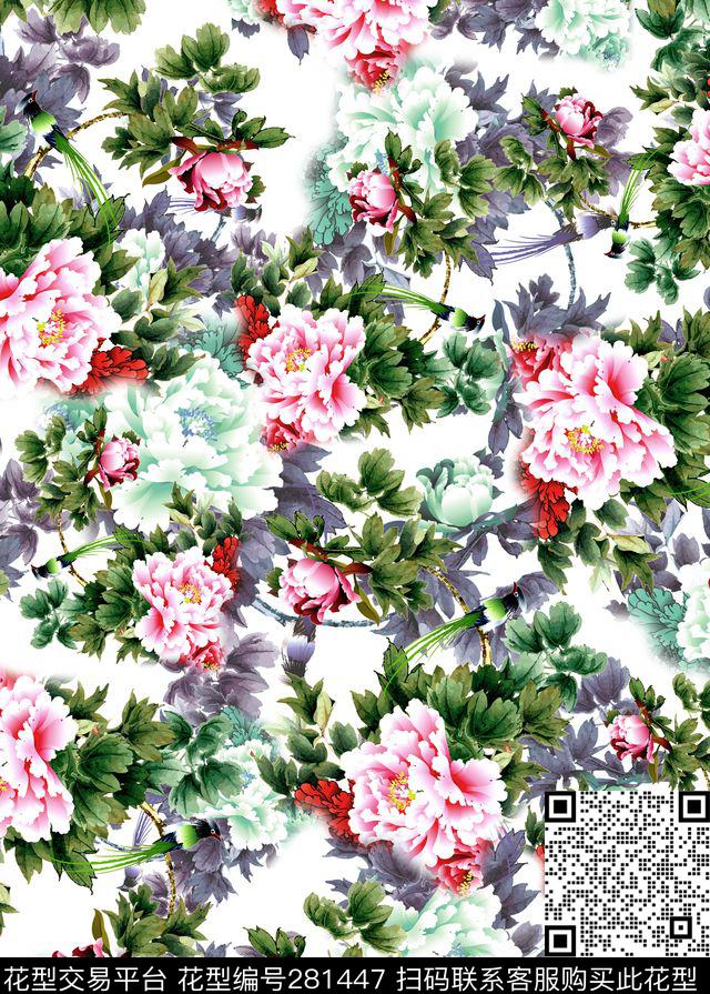 中国风水墨花卉数码印花华亿平台下载（图片编号: 281447） - 瓦栏（Walan）