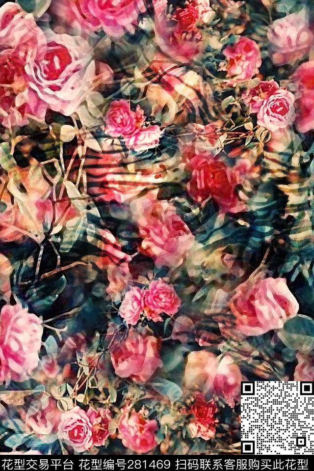 花卉复古浓艳数码印花华亿平台下载（图片编号: 281469） - 瓦栏（Walan）