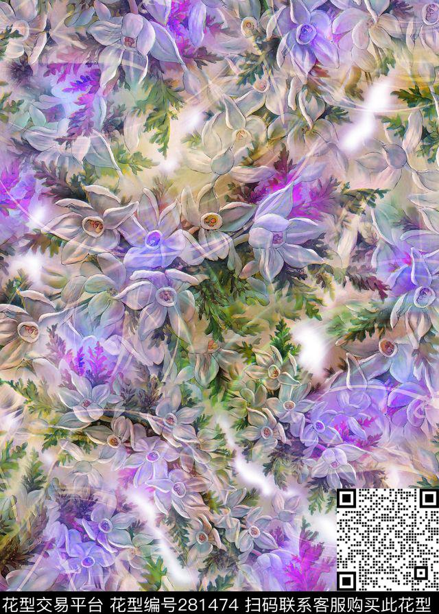 花卉复古浪漫数码印花华亿平台下载（图片编号: 281474） - 瓦栏（Walan）