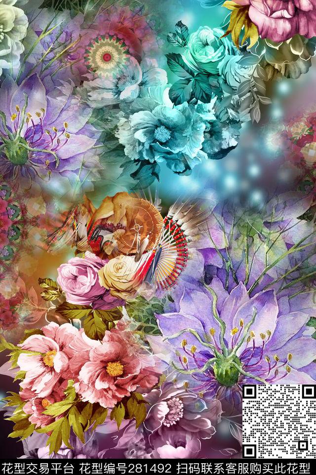 花卉复古光感数码印花华亿平台下载（图片编号: 281492） - 瓦栏（Walan）