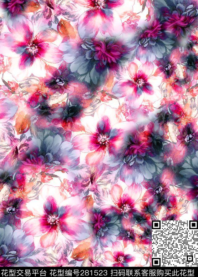 花卉多彩光感数码印花华亿平台下载（图片编号: 281523） - 瓦栏（Walan）