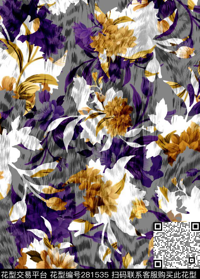 花卉牡丹剪影数码印花华亿平台下载（图片编号: 281535） - 瓦栏（Walan）