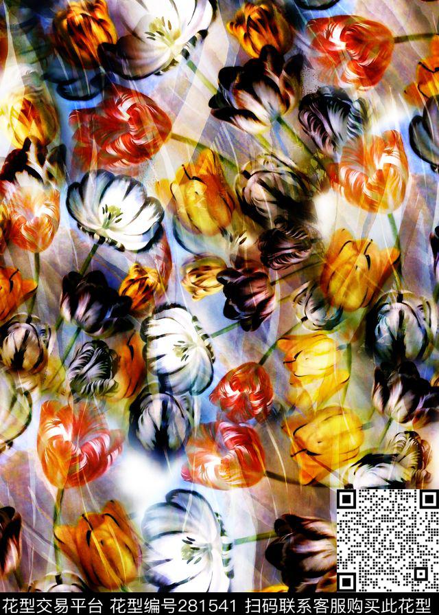 花卉多彩光感数码印花华亿平台下载（图片编号: 281541） - 瓦栏（Walan）