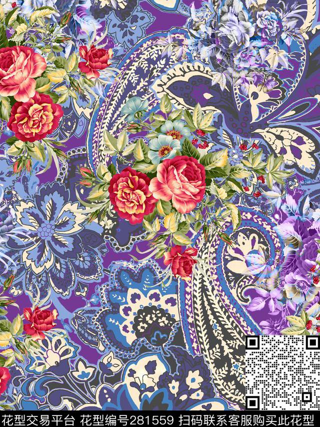 花卉植物佩斯利数码印花华亿平台下载（图片编号: 281559） - 瓦栏（Walan）