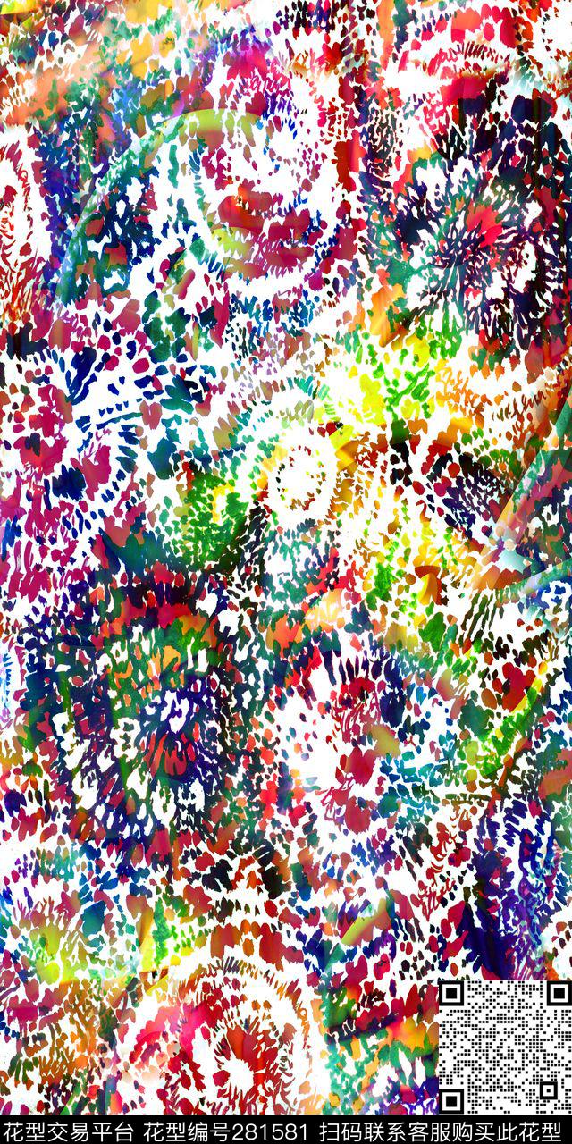 抽象花卉多彩数码印花华亿平台下载（图片编号: 281581） - 瓦栏（Walan）