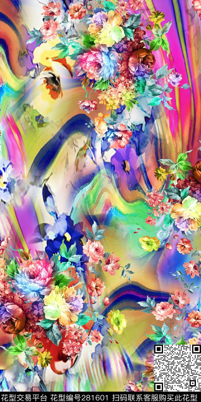 花卉手绘肌理传统印花华亿平台下载（图片编号: 281601） - 瓦栏（Walan）