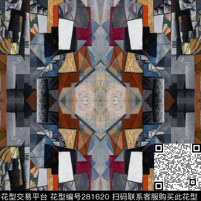 抽象油画色块数码印花华亿平台下载（图片编号: 281620） - 瓦栏（Walan）