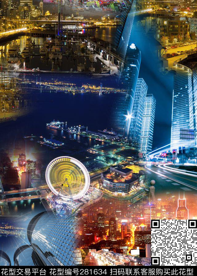 夜景繁华景观数码印花华亿平台下载（图片编号: 281634） - 瓦栏（Walan）