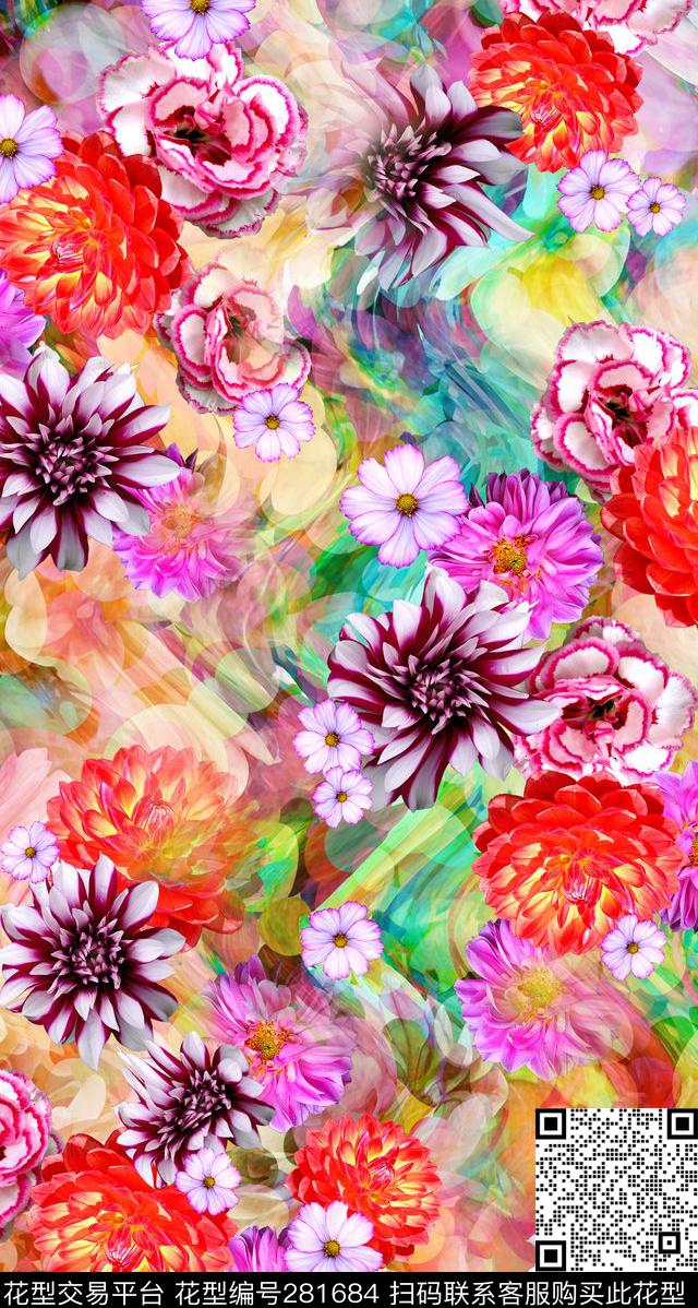 花卉缤纷幻彩数码印花华亿平台下载（图片编号: 281684） - 瓦栏（Walan）
