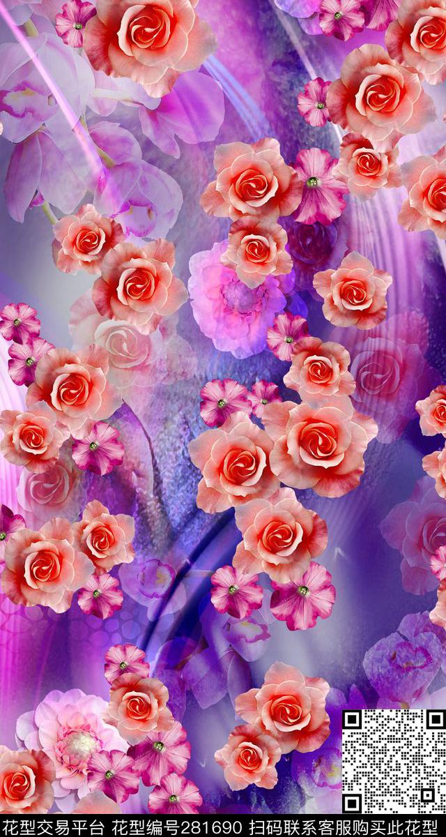 花卉浪漫雅致数码印花华亿平台下载（图片编号: 281690） - 瓦栏（Walan）