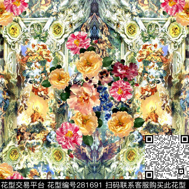 花卉欧美古典数码印花华亿平台下载（图片编号: 281691） - 瓦栏（Walan）